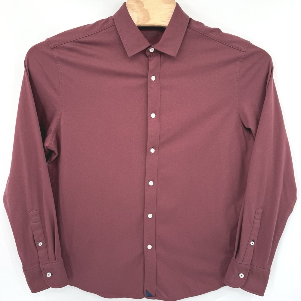 UNTUCKit Men's Long Sleeve Solid Red Large Button Up Stretch Casual Work